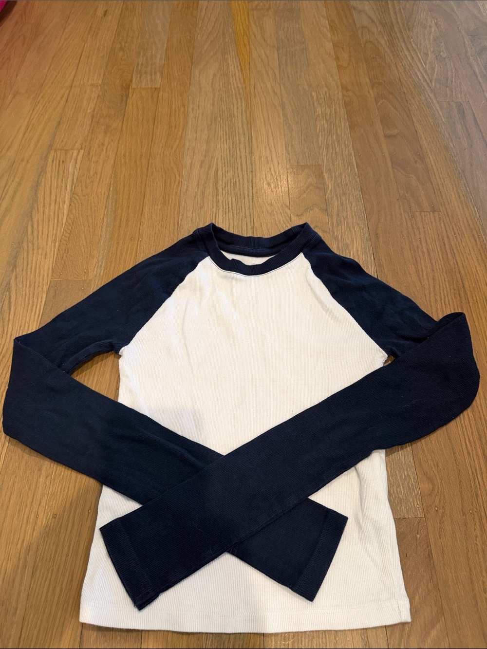 Hollister Navy and White Raglan Crewneck Sweater